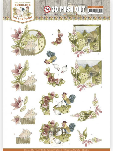 3-D push out cuddling on the farm - chicken