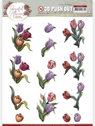 3-D push out graceful flowers - colorful tulips