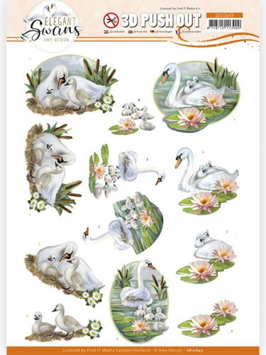 3d push out swans family - elegant swans - amy design